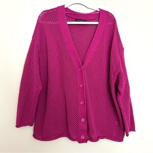 Lane Bryant Women’s Magenta Fuchsia Open Knit Pointelle Cardigan 26/28